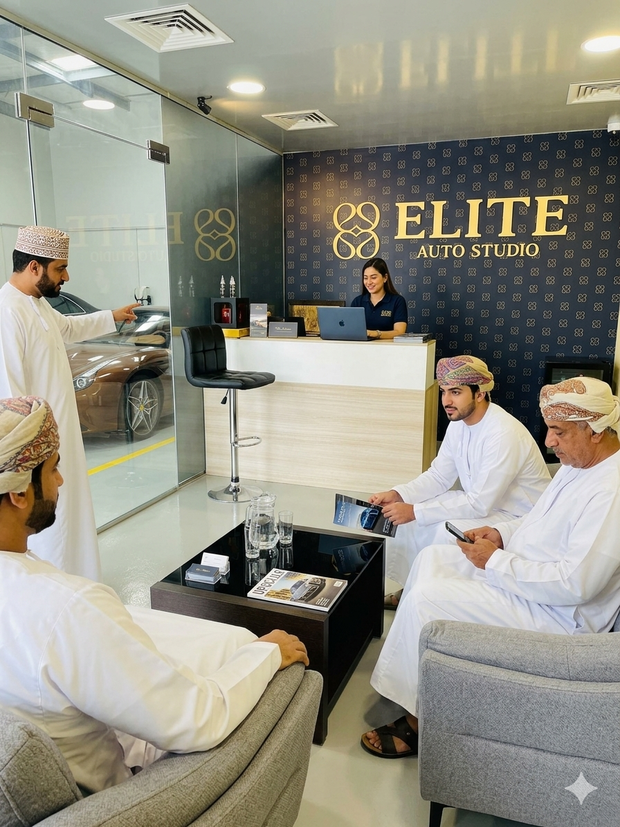 Elite Auto Studio reception and client lounge